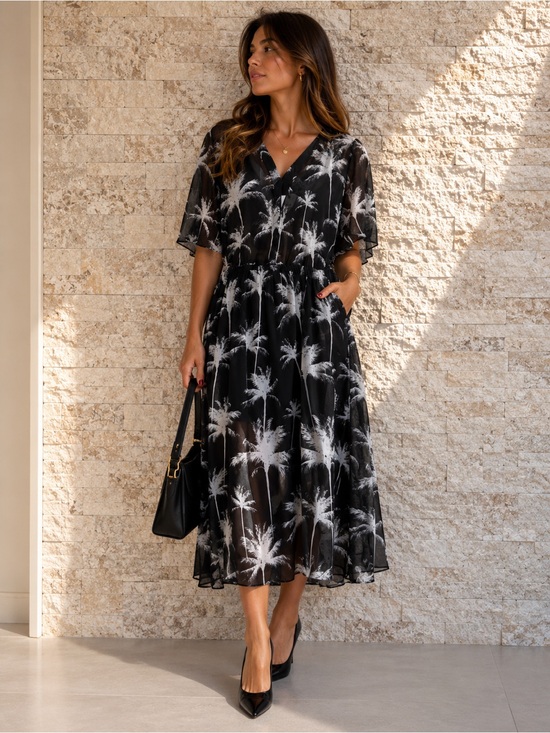 Carmakoma Dresses & Skirts - Carmakoma Black and White Palm-Print Midi Dress size M